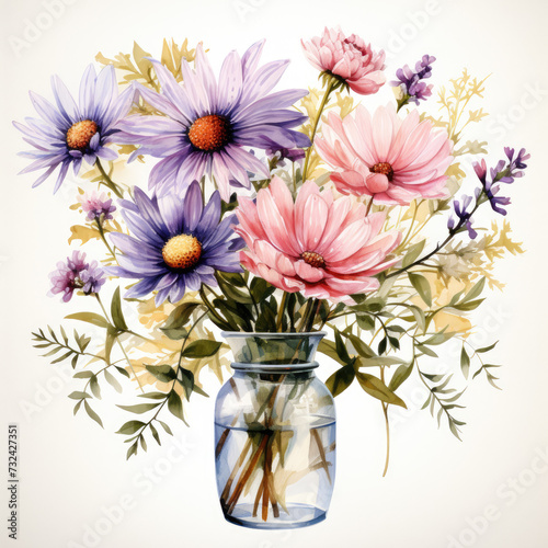 watercolor Vase of Wild Flowers clipart, Generative Ai © creativeproartist