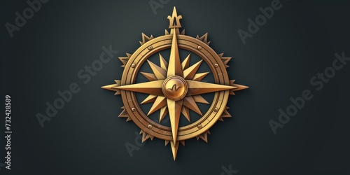 A golden compass against a black background. Suitable for navigation, exploration, and direction-related themes