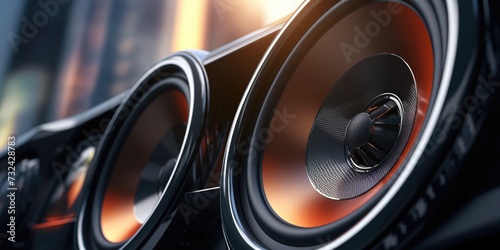 Close up of a speaker in a car. Perfect for automotive enthusiasts or car audio professionals. photo