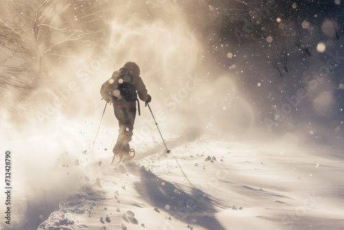Close-up of man walking on winter snow