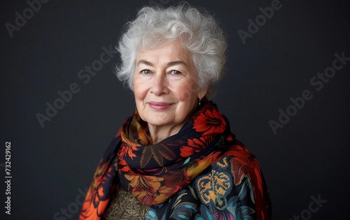 Older Woman With White Hair Wearing a Scarf © imagineRbc