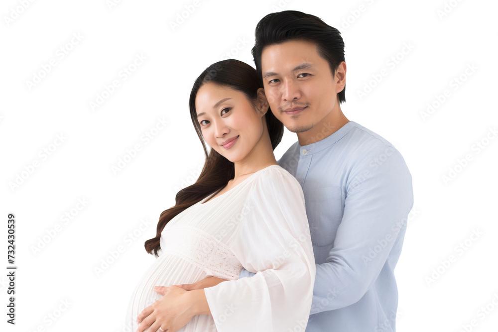 Family couple expecting baby, smiling posing together. Pregnancy concept, isolated on transparent background Family couple expecting baby, smiling posing together. Pregnancy concept, isolated on transparent background