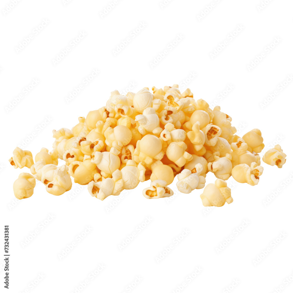 popcorn, an irregular shaped puffed corn kernels, isolated png on white background