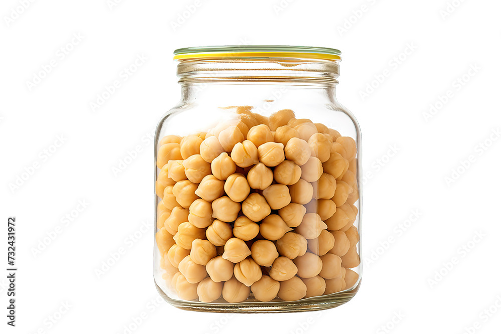 Chickpea and glass jar, isolated on a Transparent background. Generative AI