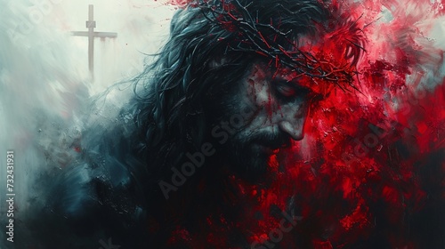 Jesus's Bloodied Face Generative AI photo