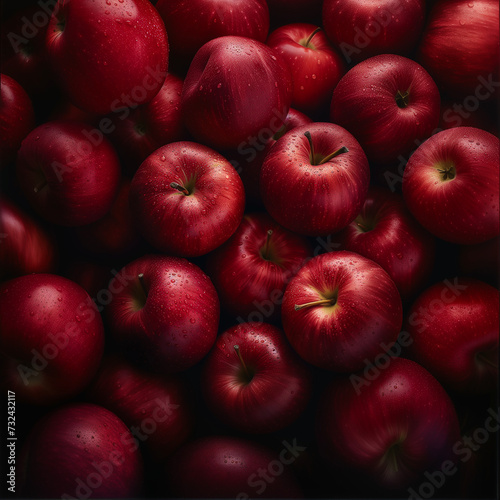 Tas de pommes rouges sur un étal de marché.