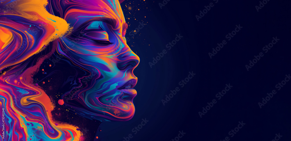 Vibrant Digital Art of a Woman's Profile with Cosmic Colors