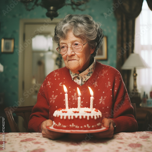 A WOMAN IN HER 70S CELEBRATING HER BIRTHDAY