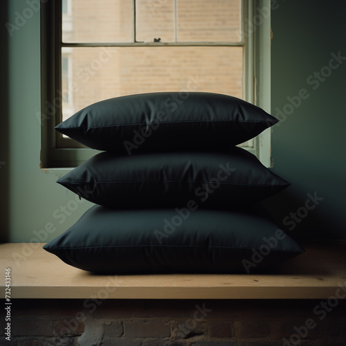 black silk pillows stacked together