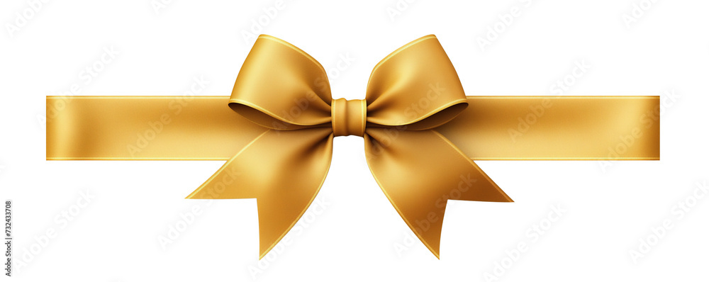 A horizontal glossy golden Bow and Ribbon on white or transparent png background. PNG. For decorating. Gift ribbon cut out for Christmas, birthday, Valentine's Day A horizontal glossy golden Bow and Ribbon on white or transparent png background. PNG. For decorating. Gift ribbon cut out for Christmas, birthday, Valentine's Day