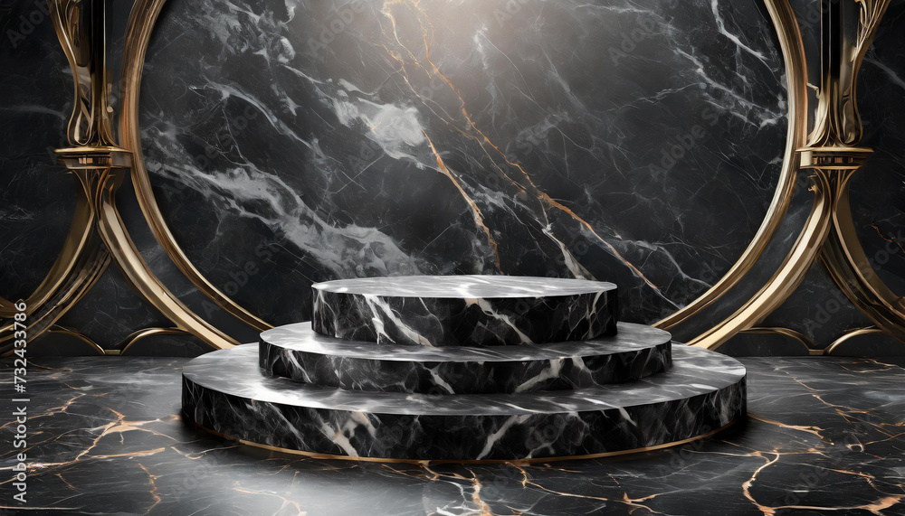 cicular dark marble podium