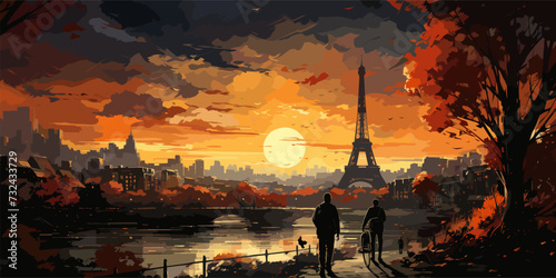 young couple look at mysterious light in the night sky, digital art style, illustration painting