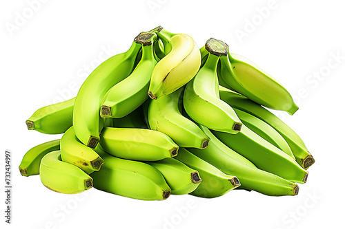A bunch of green bananas with a clipping path. Cutout. isolated on a Transparent background. Generative AI