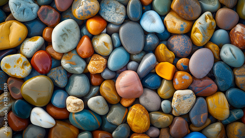 Pebbles on the beach. Colorful stones background, colored beach stones background, small stones wallpaper 