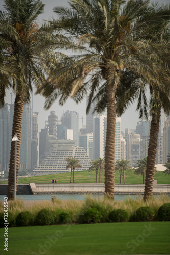 Doha, Qatar- December 23,2020 : View of Skyline, Doha's Financial District (West Bay).