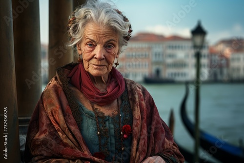 Old woman venice. Italy wall. Generate Ai
