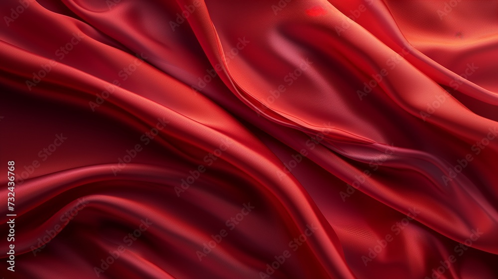 Fototapeta premium Abstract banner with a satin fabric texture. Crumpled red silk fabric background.