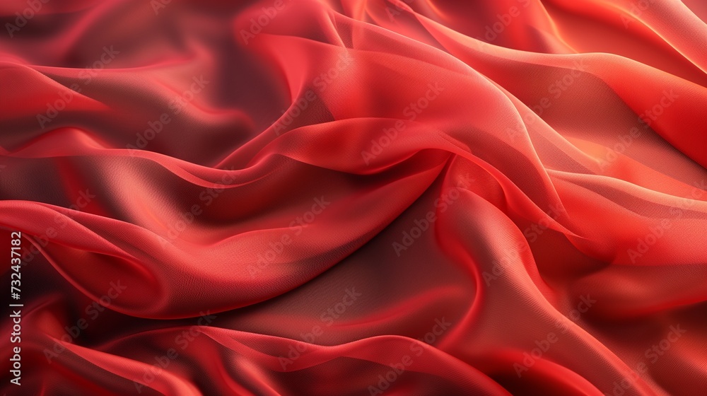 Abstract banner with a satin fabric texture. Crumpled red silk fabric background.