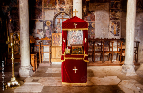 Interior of Pantanassa Byzantine church in Mystras, Greece