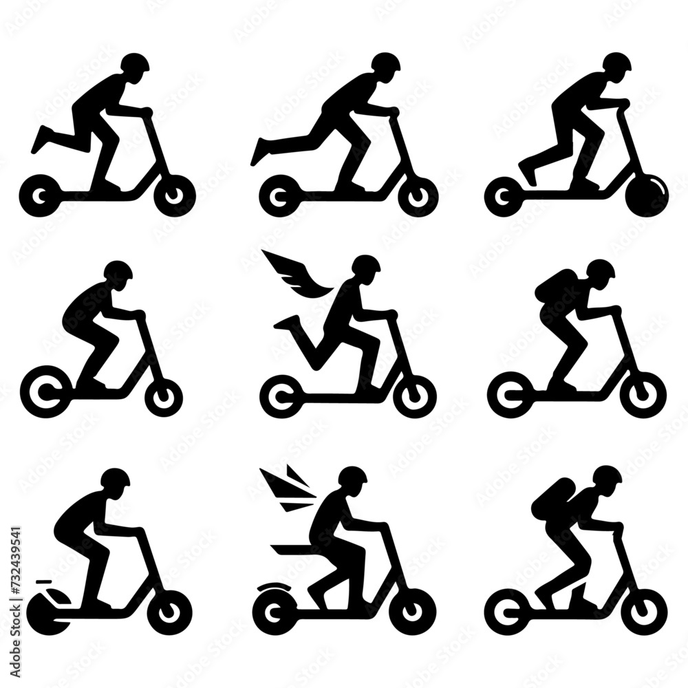 Two wheeled Kick scooter with Raider vector silhouette, black color silhouette, white background