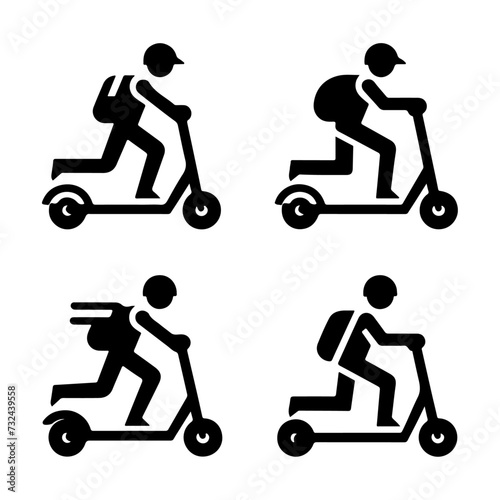 Two wheeled Kick scooter with Raider vector silhouette, black color silhouette, white background
