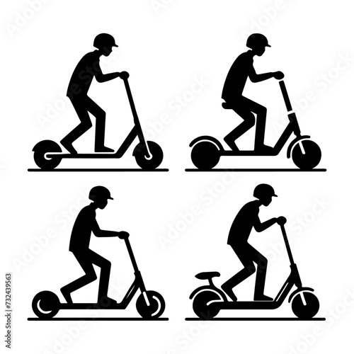 Two wheeled Kick scooter with Raider vector silhouette, black color silhouette, white background
