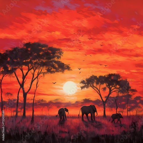 Serengeti Sunset with Elephants