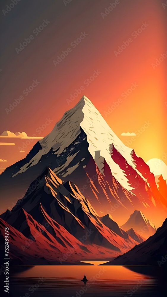 sunset over mountains.Landscape view of Nevado Auzangate.sunset in the mountains.