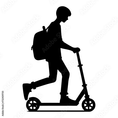 Two wheeled Kick scooter with Raider vector silhouette, black color silhouette, white background