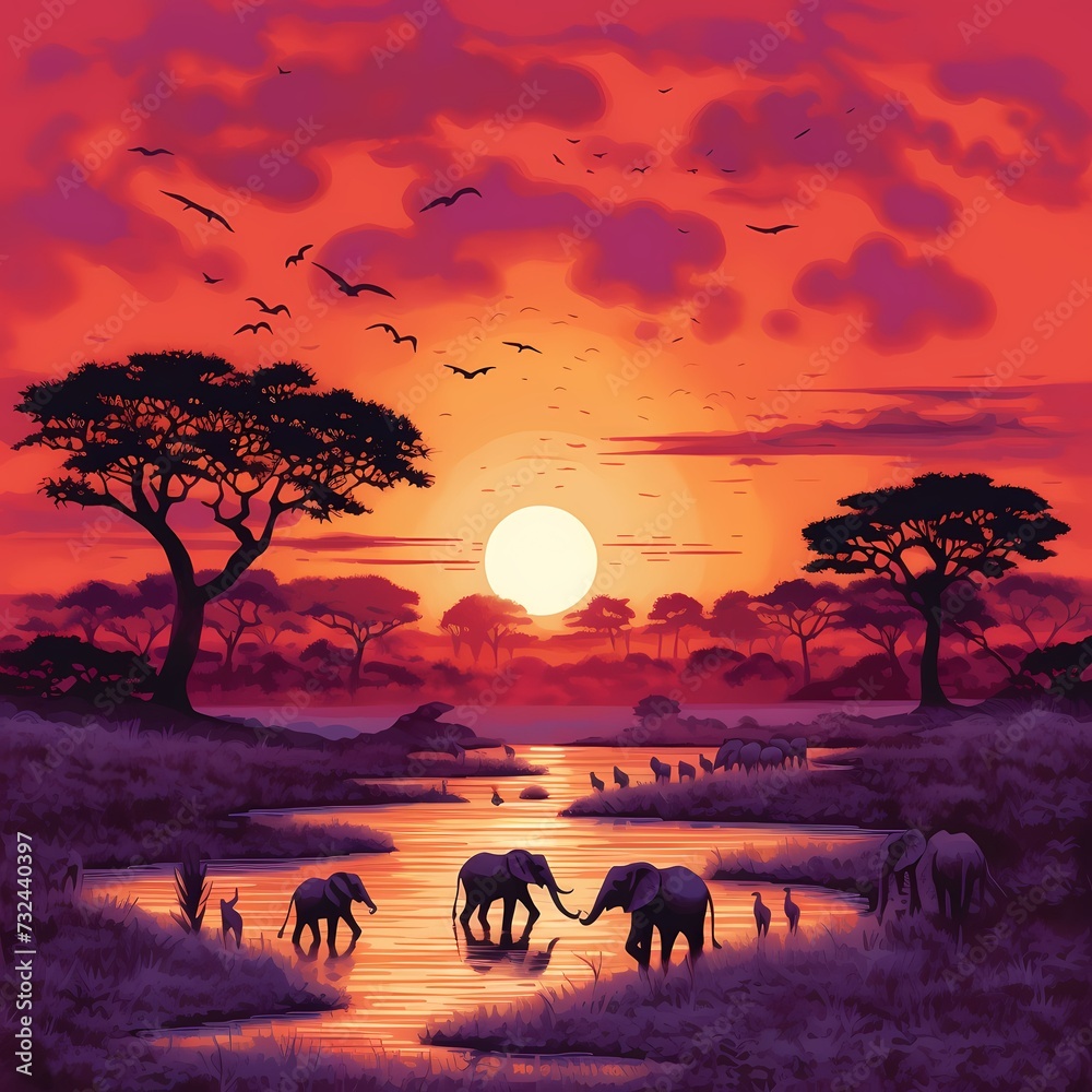 Serene African Savannah Sunset