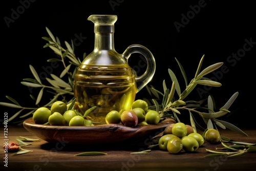 Olive oil bottle virgin. Ripe extra food. Generate Ai