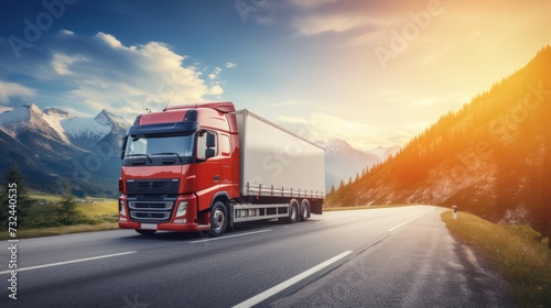 Wallpaper Mural Logistics import export and cargo transportation industry concept of Container Truck runs on a Mountain road with with a blue sky background, with copy space. Torontodigital.ca