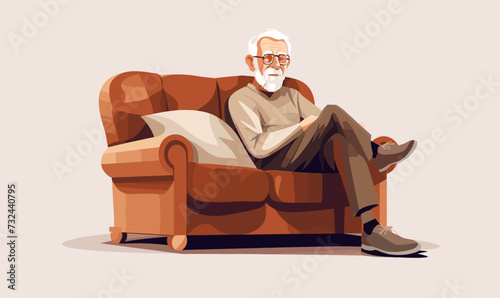 Old man sitting on sofa isolated vector transparent background