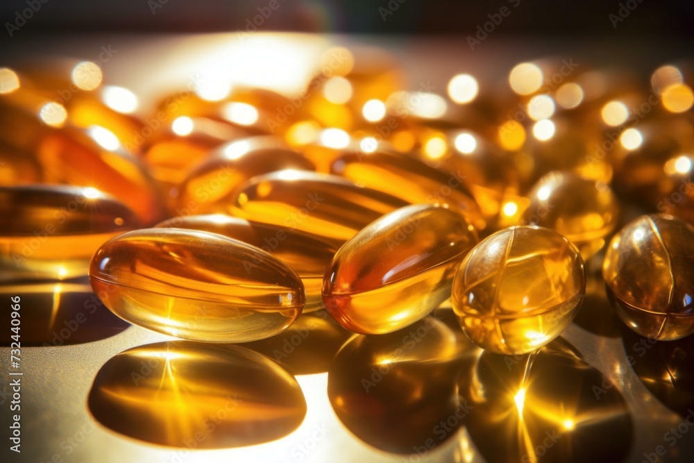 Omega capsules sunlight. Healthy lifestyle. Generate Ai