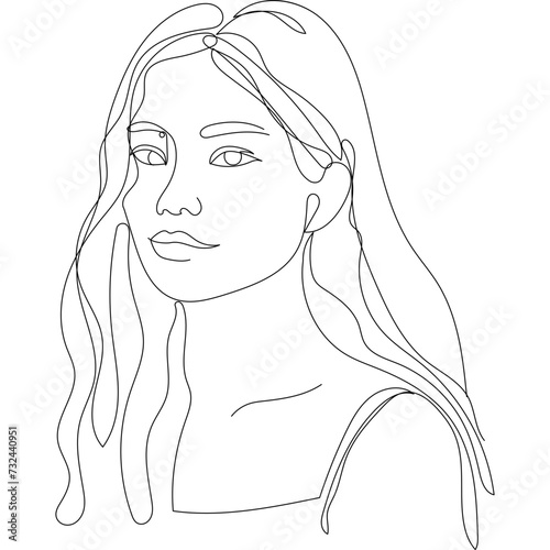 One Line Asian Young Girl