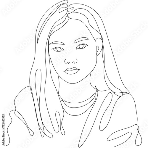 One Line Asian Young Girl
