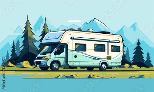 recreational vehicle camping vector flat isolated illustration