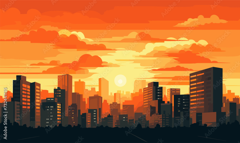 sunset city vector flat minimalistic isolated illustration