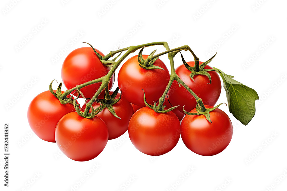 A closeup shot of delicious red tomatoes on a branch isolated on a Transparent background. Generative AI A closeup shot of delicious red tomatoes on a branch isolated on a Transparent background. Generative AI