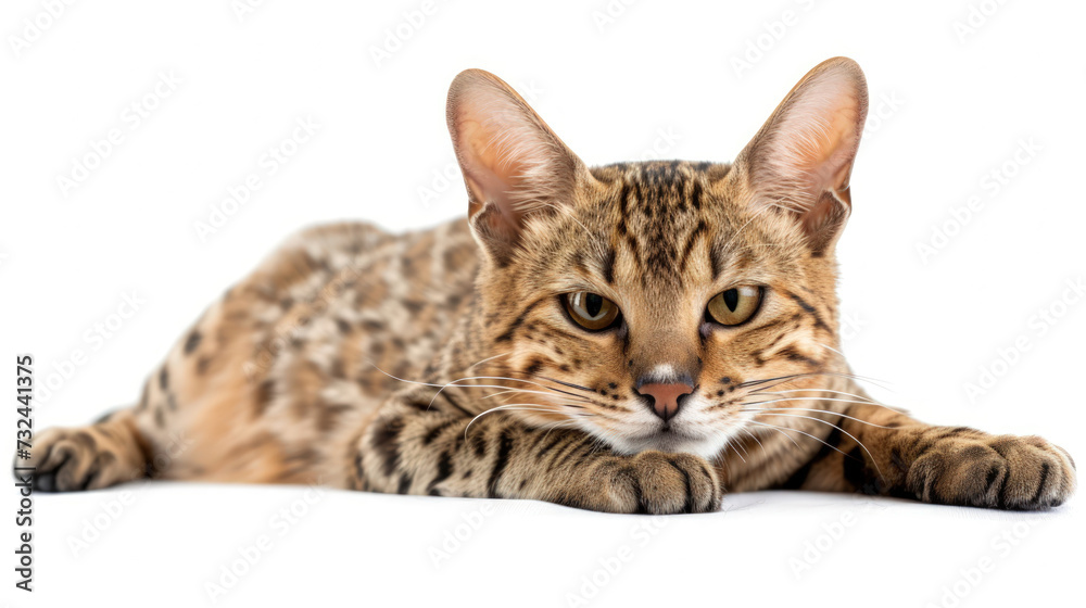 A Detailed Portrait of a Striking Savannah Cat