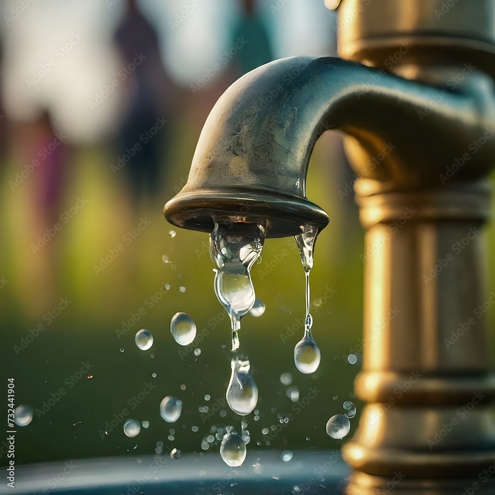 Stream of Water Flowing Steadily From Silver Faucet Against a Black Background Stream of Water Flowing Steadily From Silver Faucet Against a Black Background