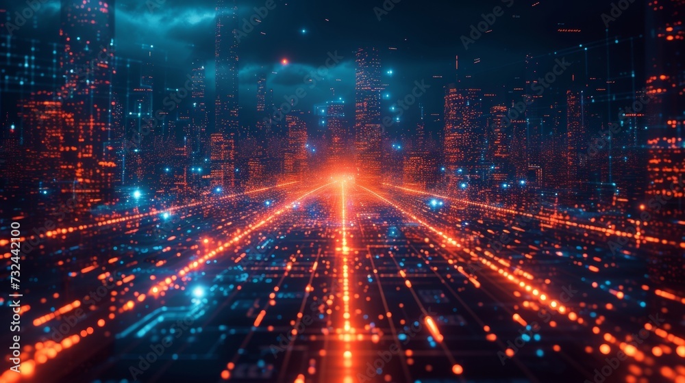 Obraz premium The digital grid empowers enterprises to harness AI and advanced algorithms, creating a web of connectivity for rapid business growth and innovation.
