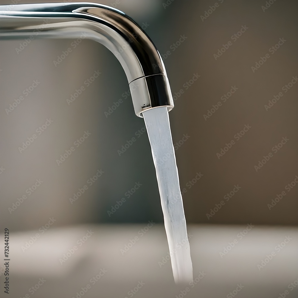 Stream of Water Flowing Steadily From Silver Faucet Against a Black Background Stream of Water Flowing Steadily From Silver Faucet Against a Black Background