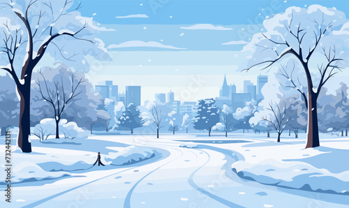 Winter Snowscape in City Park vector simple 3d isolated illustration