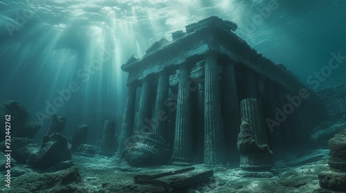 Discover the mystery of Atlantis as you dive beneath the sea to explore the haunting underwater ruins of an ancient Greek temple, a relic of a lost civilization.
