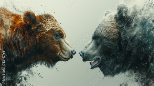"The powerful AI-generated artwork captures the dramatic clash of the bullish and bearish forces, reflecting the volatile dance of the stock market."