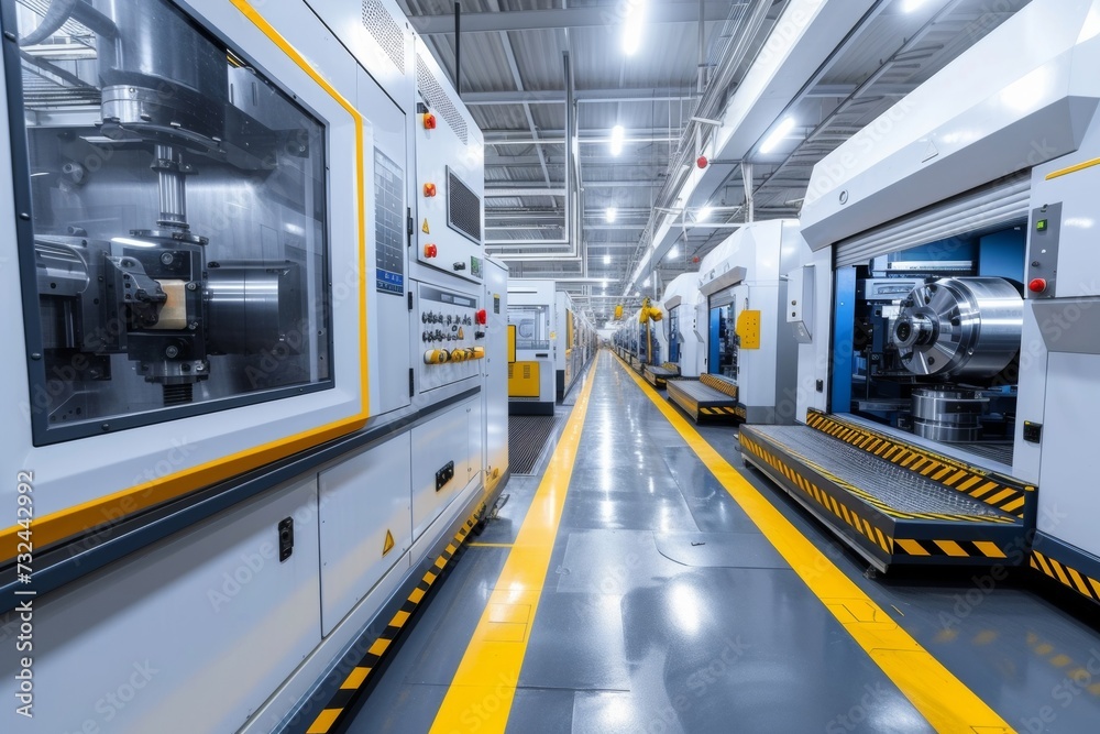 The factory's robotic arms work with precision, operated by AI that processes binary code, leading to diverse and high-quality metal parts production. The factory's robotic arms work with precision, operated by AI that processes binary code, leading to diverse and high-quality metal parts production.