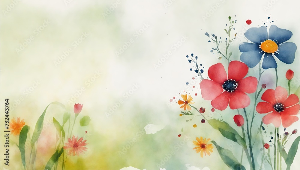 Spring watercolor template with flowers. Copy space. Concept of International Women's Day, March 8. Generation Ai