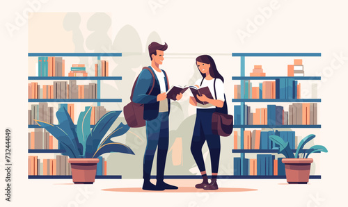 couple in bookstore vector flat minimalistic isolated illustration