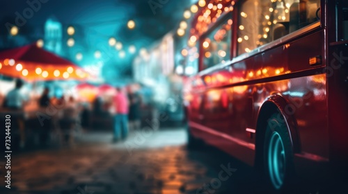 Generative AI, Food truck street festival, blurred lights background, atmospheric bokeh, muted colors   © DELstudio